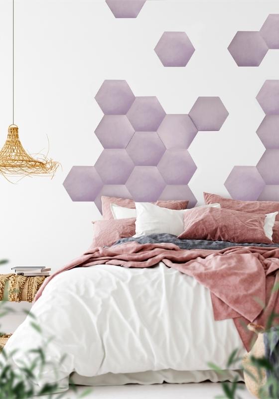 Tête de lit double capitonnée coussin hexagonal lila